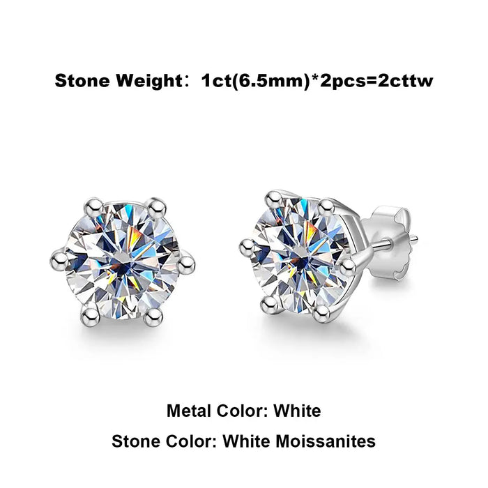 Moissanite Stud Earrings – 2ct Round Brilliant 925 Sterling Silver SF