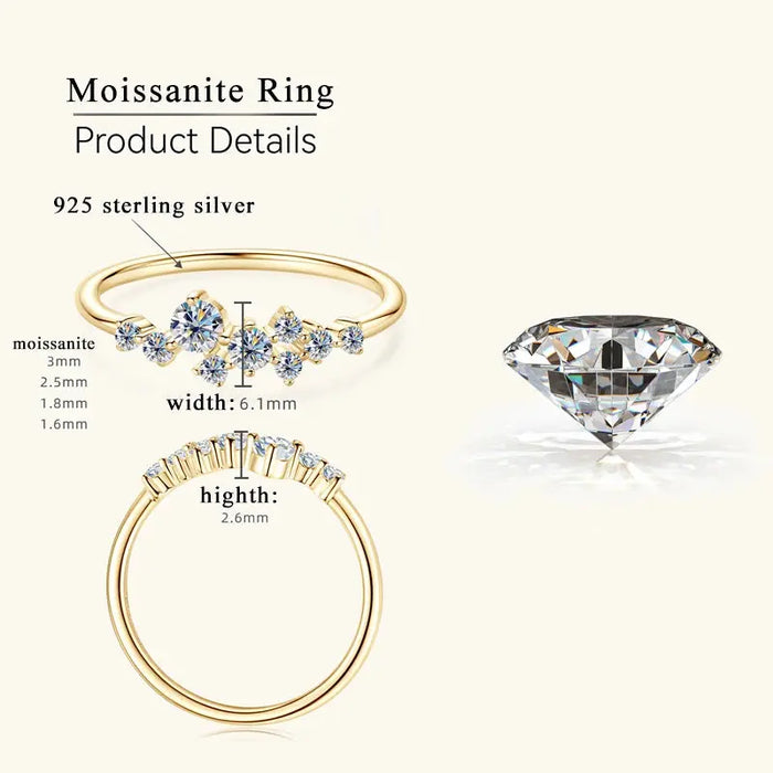 Moissanite Jewelry Set – 925 Sterling Silver Cluster Necklace & Ring SF