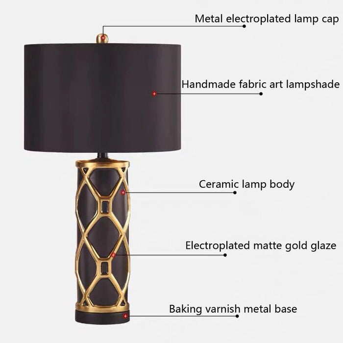 Nordic Ceramic Table Lamp – Elegant Fabric Shade Light for Bedroom & Living Room - Samanta Factory