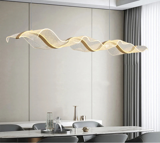 Modern white LED pendant light with dimmable brightness and adjustable color temperature hanging indoors