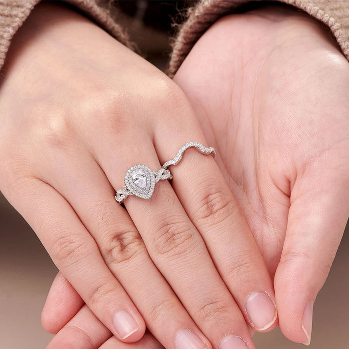 Sterling Silver Bridal Ring Set – Pear Cut Zircon Elegance SF