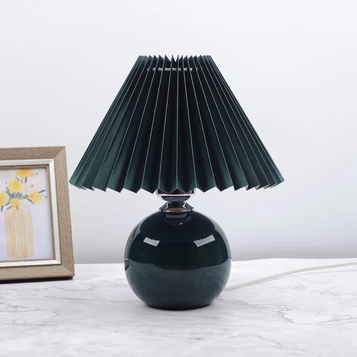 Korean Table Lamp – Vintage Pleated Fabric Shade with Ceramic Base - Samanta Factory