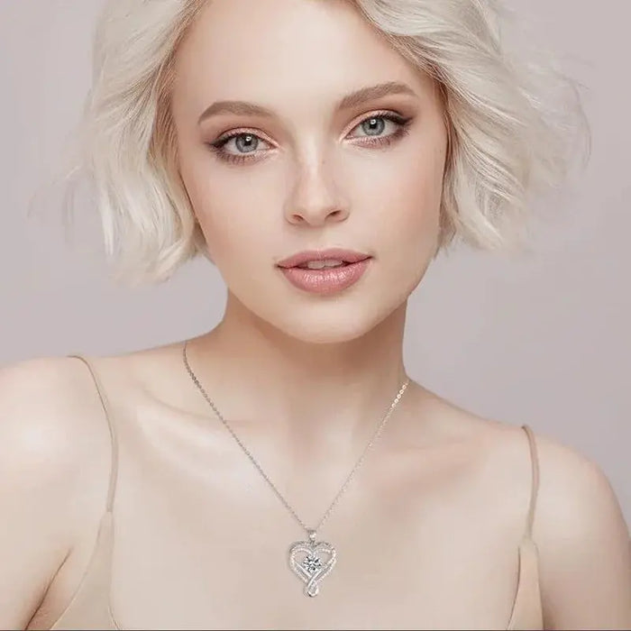 Double Layer Heart Necklace – Romantic Gift with Wooden Box SF