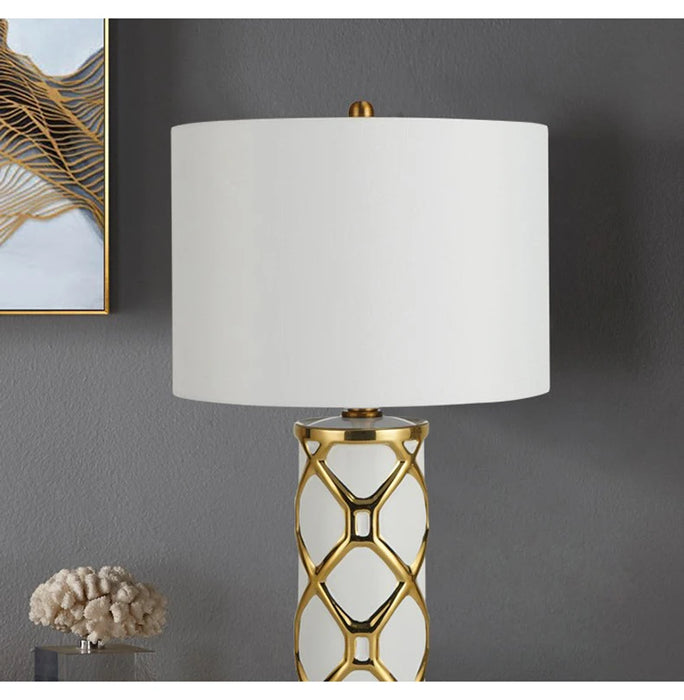 Nordic Ceramic Table Lamp – Elegant Fabric Shade Light for Bedroom & Living Room - Samanta Factory