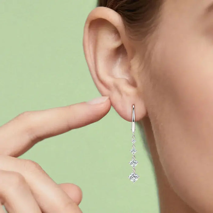 Moissanite Drop Earrings – D-Color Round Cut 925 Sterling Silver SF