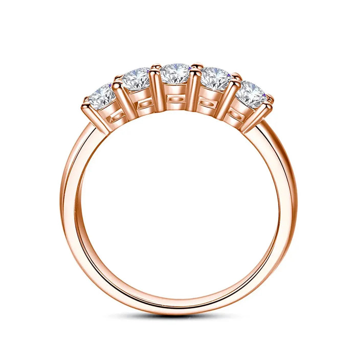 5-Stone Moissanite Engagement Ring –  Sterling Silver with Rose Gold Plating SF