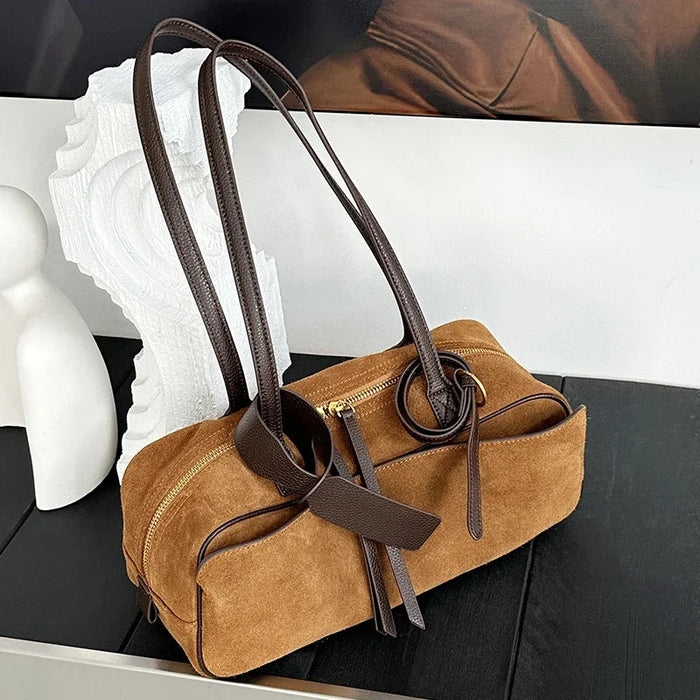 Women's Genuine Cowhide Leather Tote Bag – Large Capacity Suede Velvet Shoulder Handbag SF
