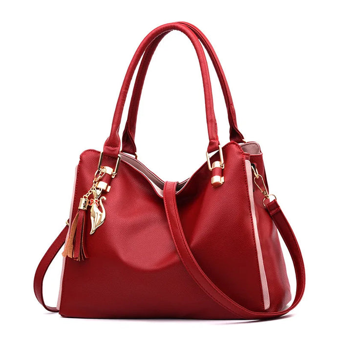 Women's Fur Detail Satchel Bag – PU Leather Patchwork Zipper Handbag SF