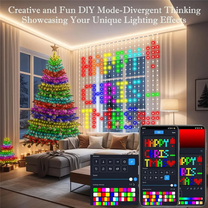 Smart LED Curtain Lights – APP Controlled RGB Fairy String for Christmas Decor - Samanta Factory