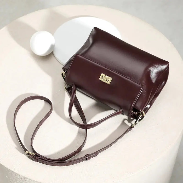 Women’s  Leather Shoulder Bag – Compact Casual Satchel SF