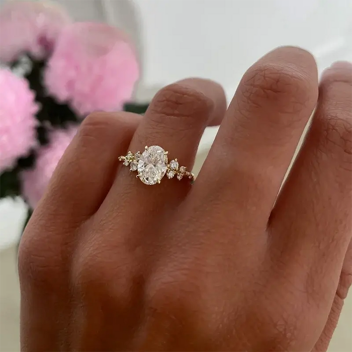 Oval Moissanite Ring – D Color VVS1 Sterling Silver Gold Plated SF