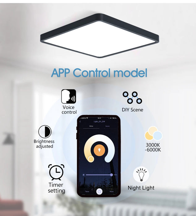 MARPOU Tuya Smart LED Ceiling Lamp Wood Grain App Voice Control Alexa/Google Remote Control Square Ceiling Lights Living Room - Samanta Factory