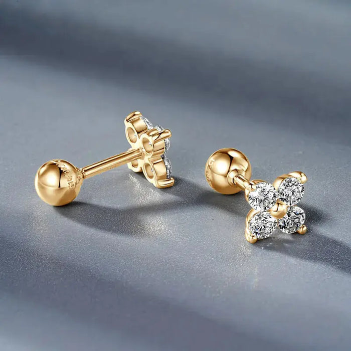 Moissanite Stud Earrings – 10k Gold Four-Leaf Clover Design SF