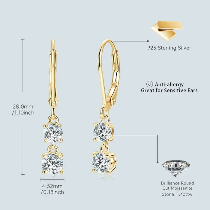 Moissanite Drop Earrings – D-Color Round Cut 925 Sterling Silver SF