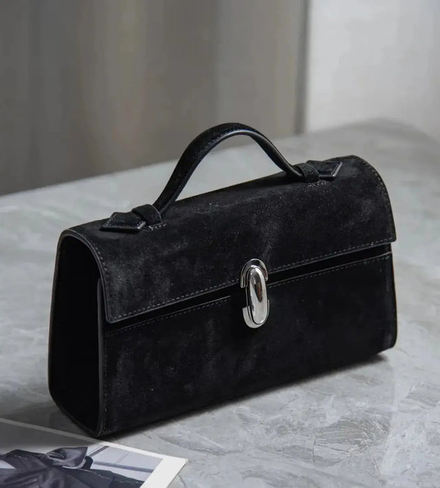 Women’s Leather Baguette Handbag – Minimalist Day Clutch SF