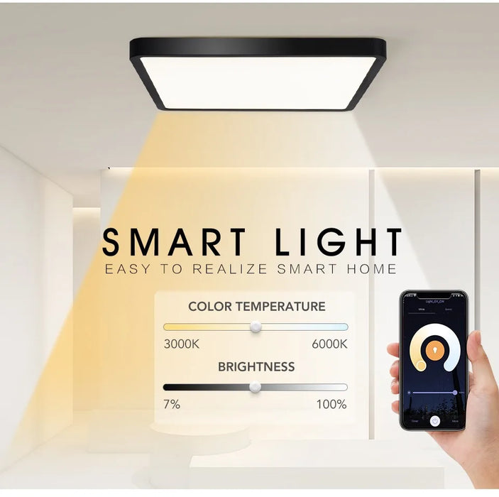 MARPOU Tuya Smart LED Ceiling Lamp Wood Grain App Voice Control Alexa/Google Remote Control Square Ceiling Lights Living Room - Samanta Factory