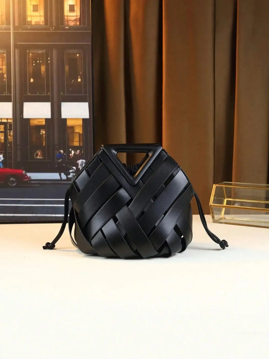 Woven Design Women Handbag, Tote Basket Bag, High-End Niche Inverted Triangle Shaped Fashion Commuter Bag, Casual Style SF
