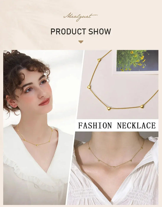 Heart Link Chain Necklace – Gold Stainless Steel Design SF