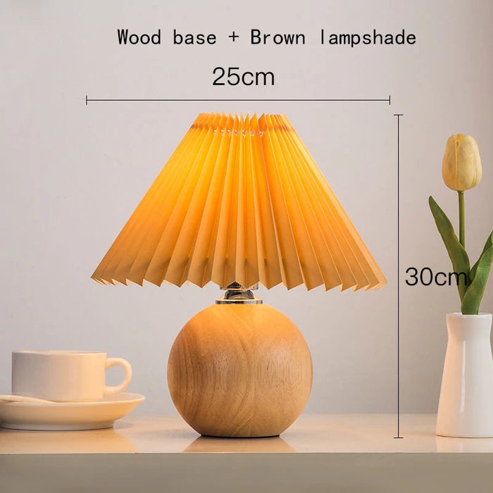 Korean Table Lamp – Vintage Pleated Fabric Shade with Ceramic Base - Samanta Factory