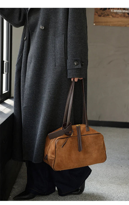 Women's Genuine Cowhide Leather Tote Bag – Large Capacity Suede Velvet Shoulder Handbag SF