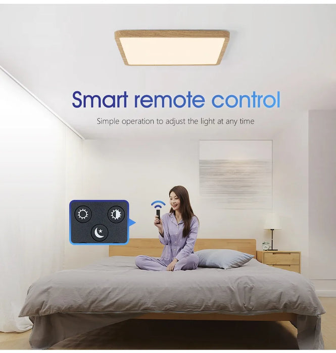 MARPOU Tuya Smart LED Ceiling Lamp Wood Grain App Voice Control Alexa/Google Remote Control Square Ceiling Lights Living Room - Samanta Factory
