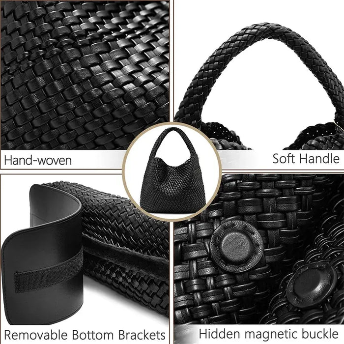 Women’s Woven PU Leather Tote Bag – Soft Handcrafted Shoulder Bag SF