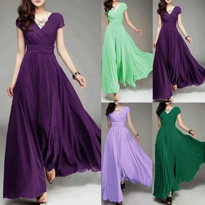 Party Dress – V-Neck Chiffon Elegance - Samanta Factory