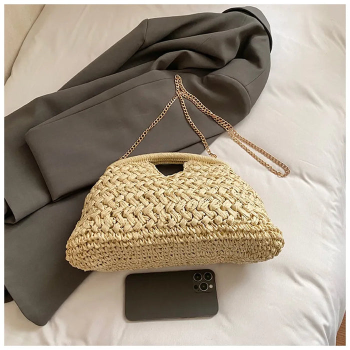 Retro Woven Straw Crossbody Bag – Women's Rattan Beach Shoulder Bag for Vacation & Travel SF