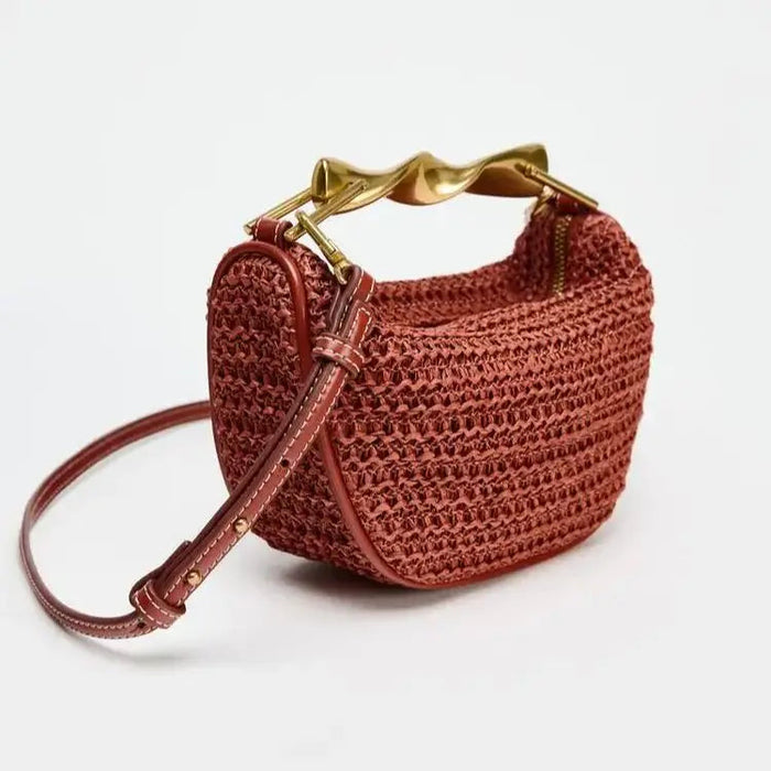 Women's Half Moon Straw Bag – Woven Bucket Crossbody Shoulder Bag for Summer Beach SF