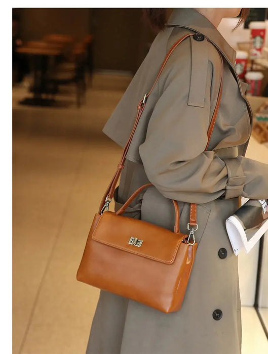 Women’s  Leather Shoulder Bag – Compact Casual Satchel SF