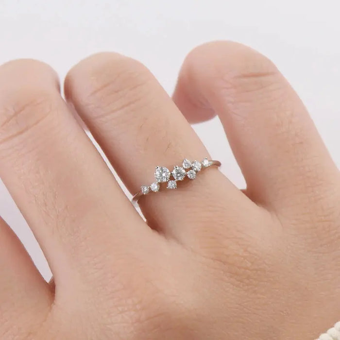 Moissanite Jewelry Set – 925 Sterling Silver Cluster Necklace & Ring SF