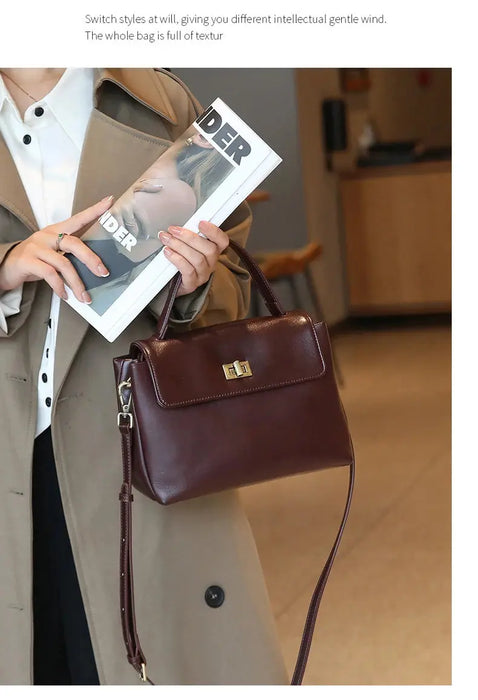 Women’s  Leather Shoulder Bag – Compact Casual Satchel SF