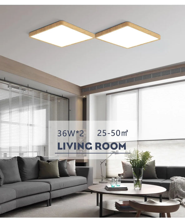 MARPOU Tuya Smart LED Ceiling Lamp Wood Grain App Voice Control Alexa/Google Remote Control Square Ceiling Lights Living Room - Samanta Factory