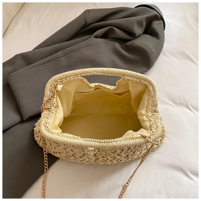 Retro Woven Straw Crossbody Bag – Women's Rattan Beach Shoulder Bag for Vacation & Travel SF