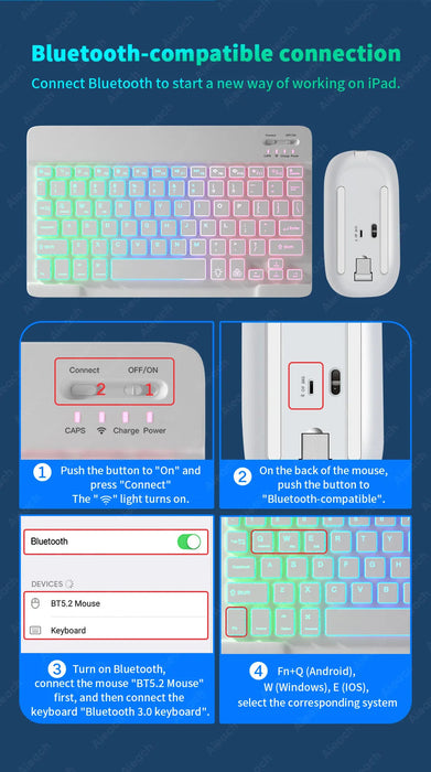 RGB Wireless Keyboard & Mouse Combo – Bluetooth & 2.4GHz for Tablet, Phone & PC Samanta Factory