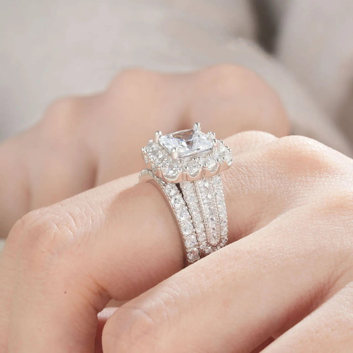 Bridal Ring Set – 7.5mm Princess Cut Cubic Zirconia SF