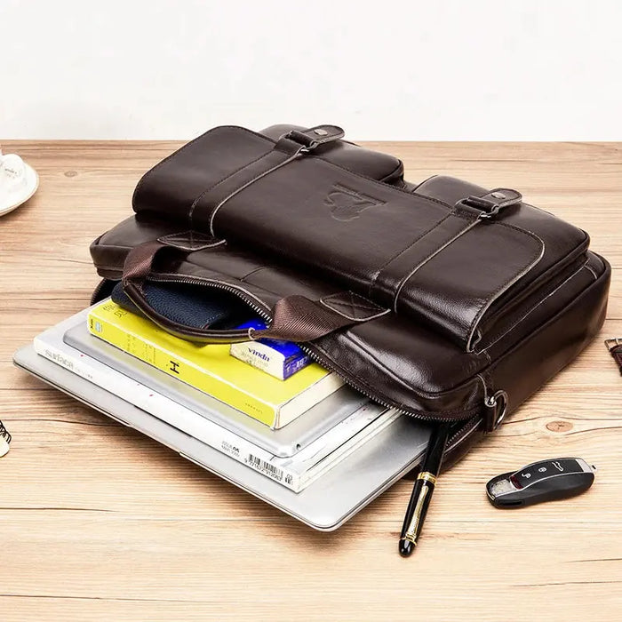 Leather Business Briefcase – 15-Inch Professional Work Bag for Men SF