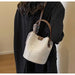 PU Leather Knitted Bucket Bag – Soft Casual Messenger Handbag for Women - Samanta Factory