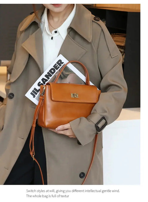 Women’s  Leather Shoulder Bag – Compact Casual Satchel SF