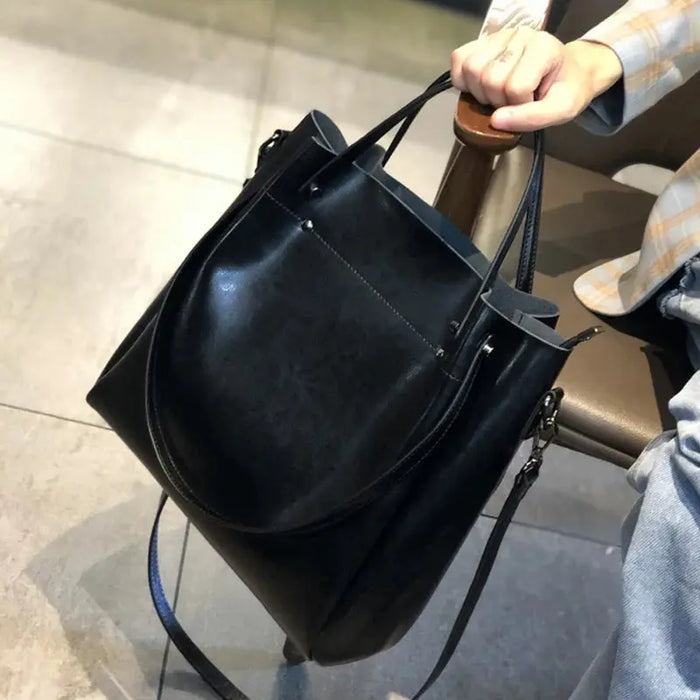 Vintage Cow Leather Shoulder Tote – Women’s Ruched Handbag SF