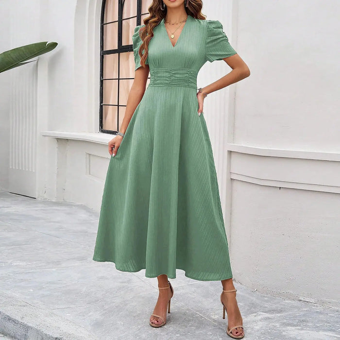 Junior Y2K Midi Dress – Puff Sleeves & Slim A-Line Silhouette - Samanta Factory