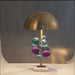 Art Deco mushroom floor lamp with colourful glass globes and polished chrome finish