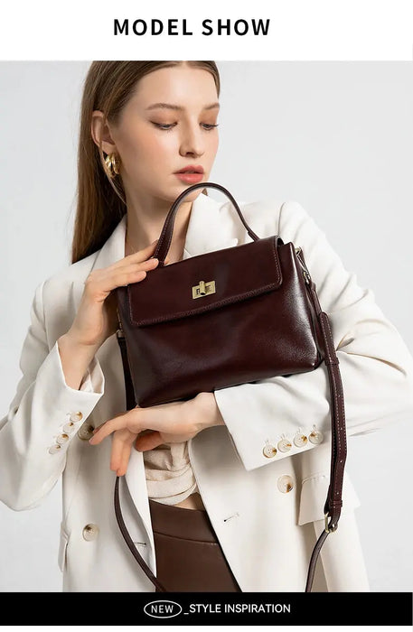 Women’s  Leather Shoulder Bag – Compact Casual Satchel SF