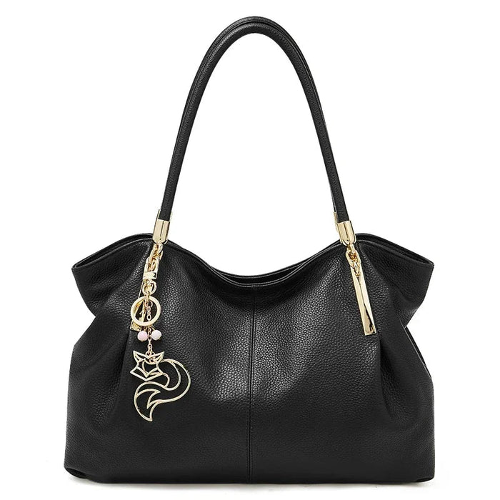 FOXER genuine leather women’s shoulder bag with zipper closure, interior compartments, beading and sequins, soft casual tote.