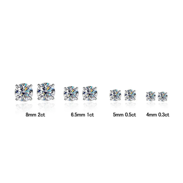 Certified Moissanite Stud Earrings – D-Color VVS1 Round Cut in 925 Sterling Silver SF