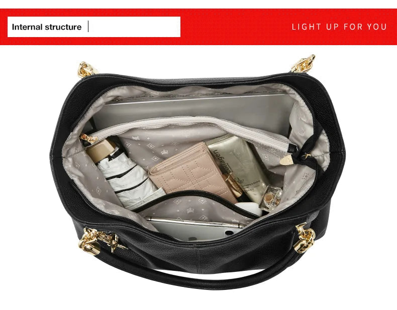 Genuine Leather Shoulder Bag – Elegant Casual Tote with Beading & Sequins for Women - Samanta Factory