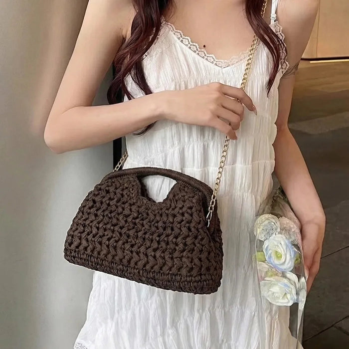 Retro Woven Straw Crossbody Bag – Women's Rattan Beach Shoulder Bag for Vacation & Travel SF