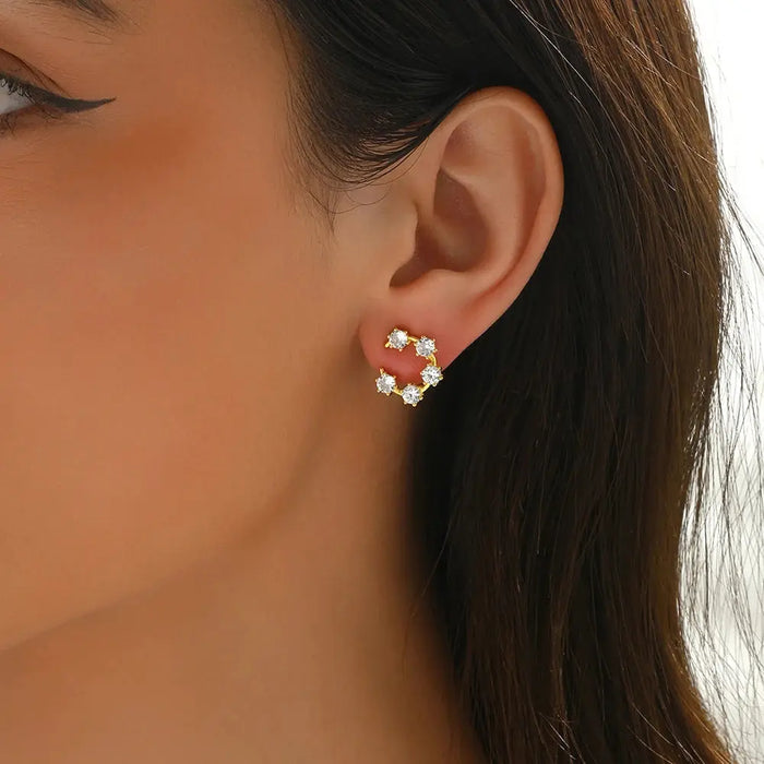 Moissanite 3.5mm Stud Earrings – 925 Silver Gold-Plated Half Hoop Design for Women SF