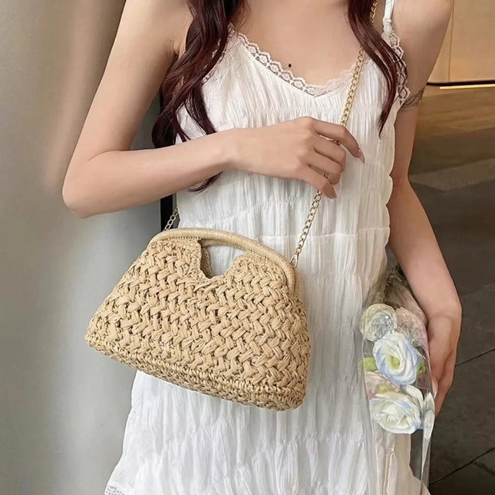 Retro Woven Straw Crossbody Bag – Women's Rattan Beach Shoulder Bag for Vacation & Travel SF