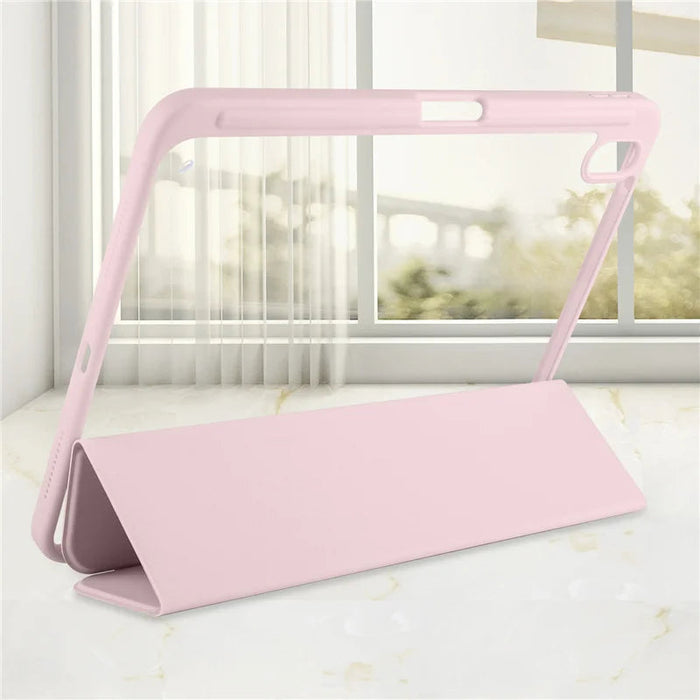 iPad Case with Pen Holder – Trifold PU Leather & Clear Acrylic Hard Back Stand Cover SF